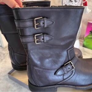 UGG Dark Gray Leather Combat Boots
